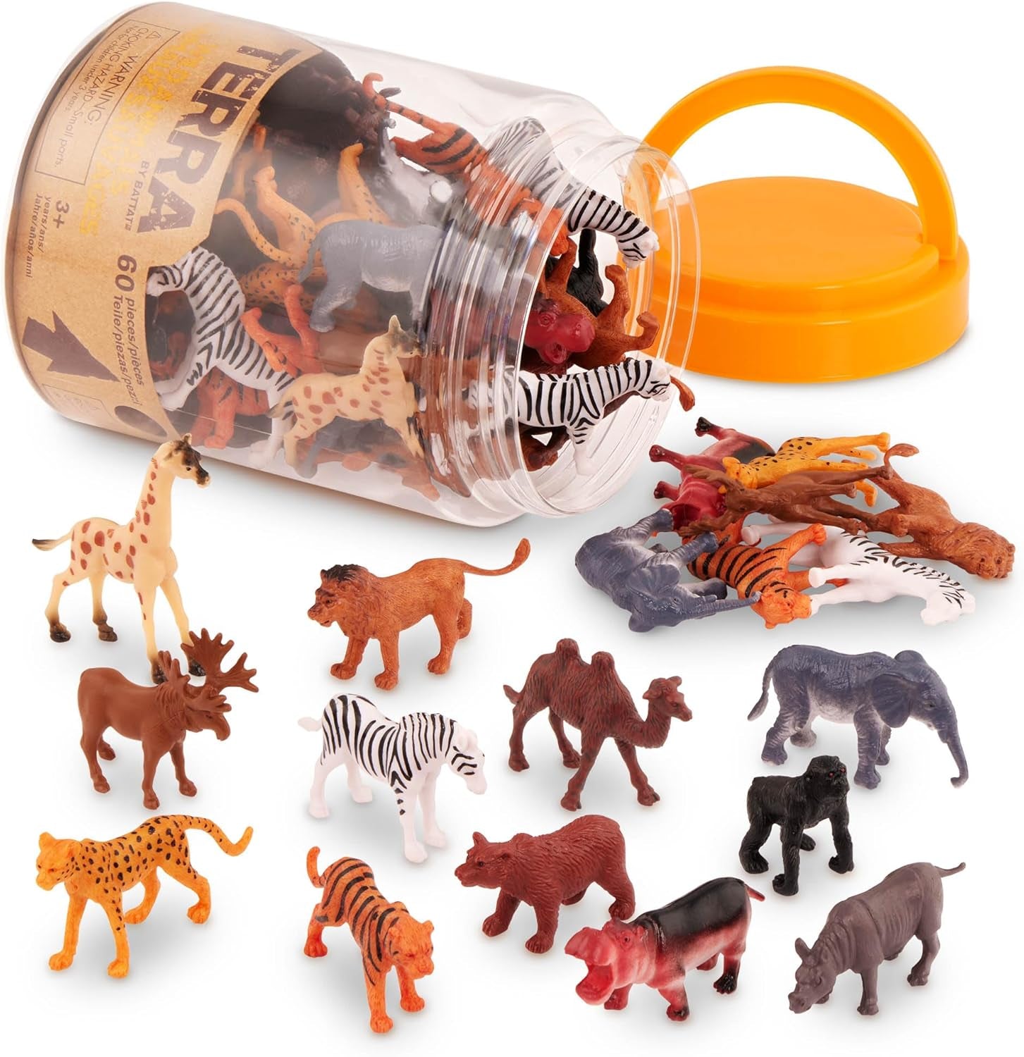 – 60 Pcs Wild Creatures Tube – Realistic Mini Animal Figurines – Lion, Hippo, Tiger, Bear & More Safari Animals – Plastic Educational Toys for Kids and Toddlers 3 Years +